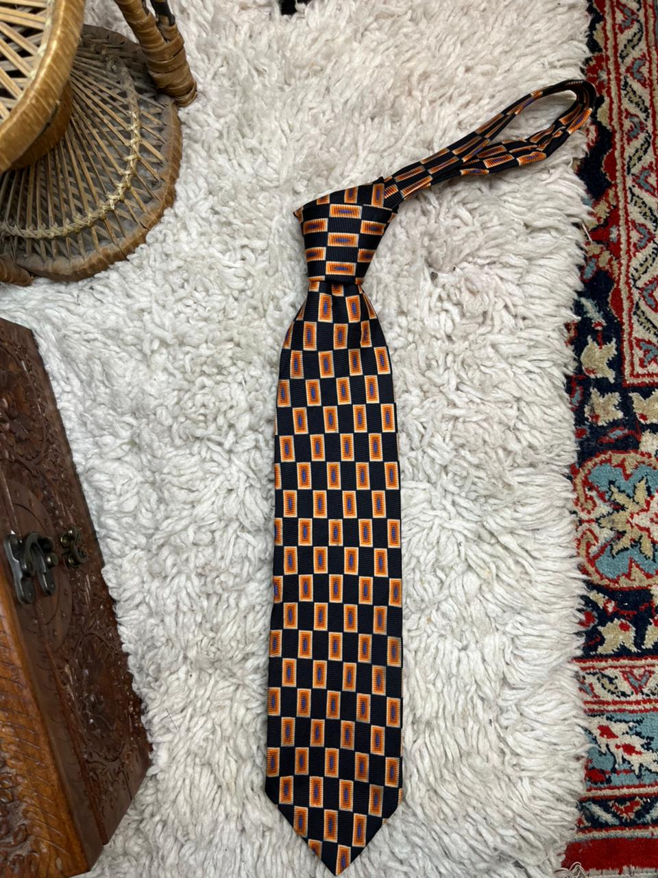 Giorgio Passigatti Italy 100% Silk Tie Black Orange Abstract Rectangle Geometric