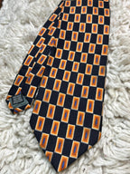 Giorgio Passigatti Italy 100% Silk Tie Black Orange Abstract Rectangle Geometric