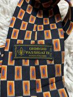 Giorgio Passigatti Italy 100% Silk Tie Black Orange Abstract Rectangle Geometric