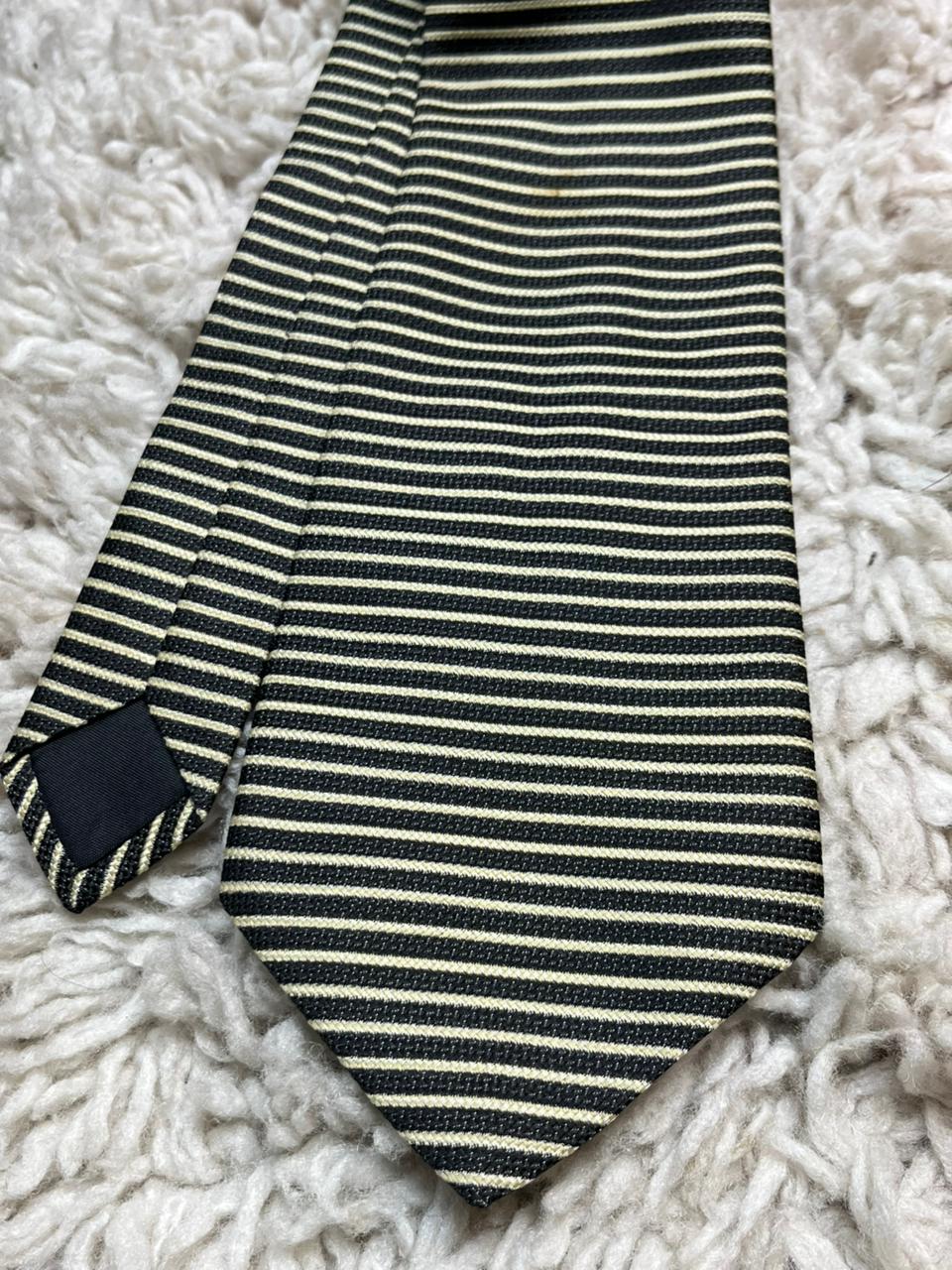 Paolo Vincente Mens Necktie Black & Gold Micro Stripe Classic