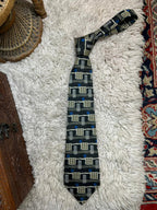 Rael Brook Men's Tie Black Blue Geometric Abstract Art Deco Polyester Britain
