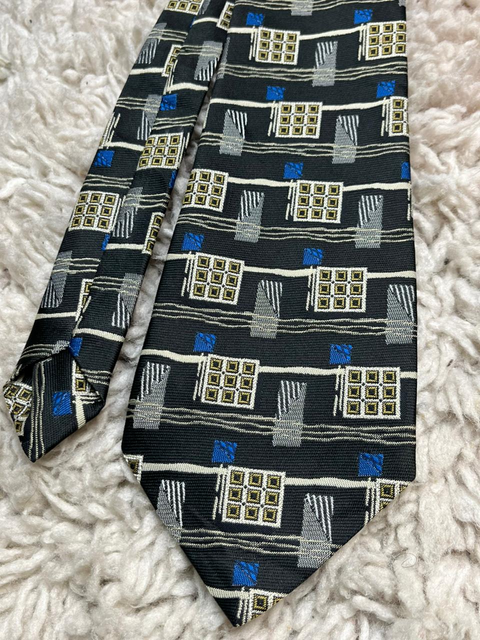 Rael Brook Men's Tie Black Blue Geometric Abstract Art Deco Polyester Britain