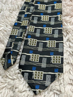 Rael Brook Men's Tie Black Blue Geometric Abstract Art Deco Polyester Britain