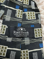 Rael Brook Men's Tie Black Blue Geometric Abstract Art Deco Polyester Britain