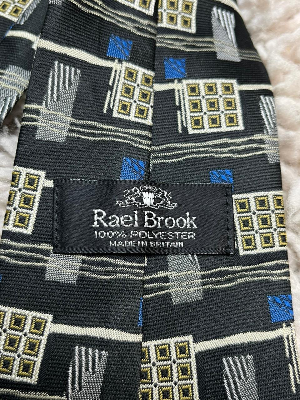 Rael Brook Men's Tie Black Blue Geometric Abstract Art Deco Polyester Britain