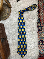 Rael Brook Men's Tie Navy Blue Yellow Geometric Diamond Checkered