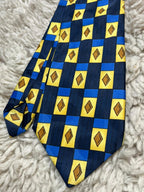 Rael Brook Men's Tie Navy Blue Yellow Geometric Diamond Checkered