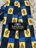Rael Brook Men's Tie Navy Blue Yellow Geometric Diamond Checkered
