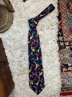 Slater Menswear Tie Made in UK Vintage Abstract Geometric Navy Blue Red Yellow