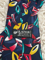 Slater Menswear Tie Made in UK Vintage Abstract Geometric Navy Blue Red Yellow