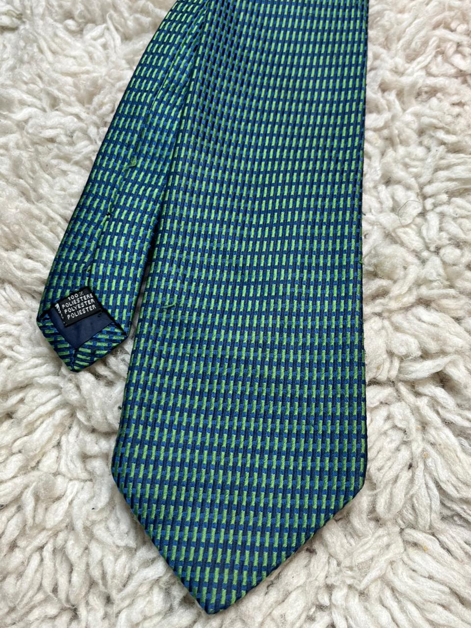 Charles of London Men's Tie Blue & Green Micro Geometric Pattern 100% Polyester