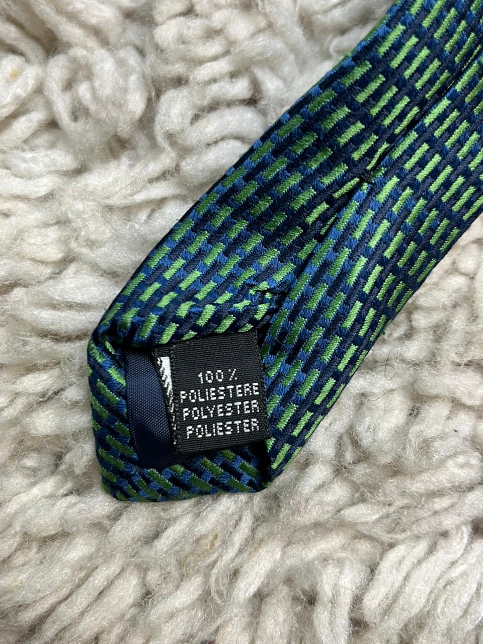 Charles of London Men's Tie Blue & Green Micro Geometric Pattern 100% Polyester