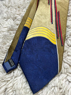 Silkworm London 100% Silk Hand Made Tie Gold & Navy Blue Abstract Art Deco