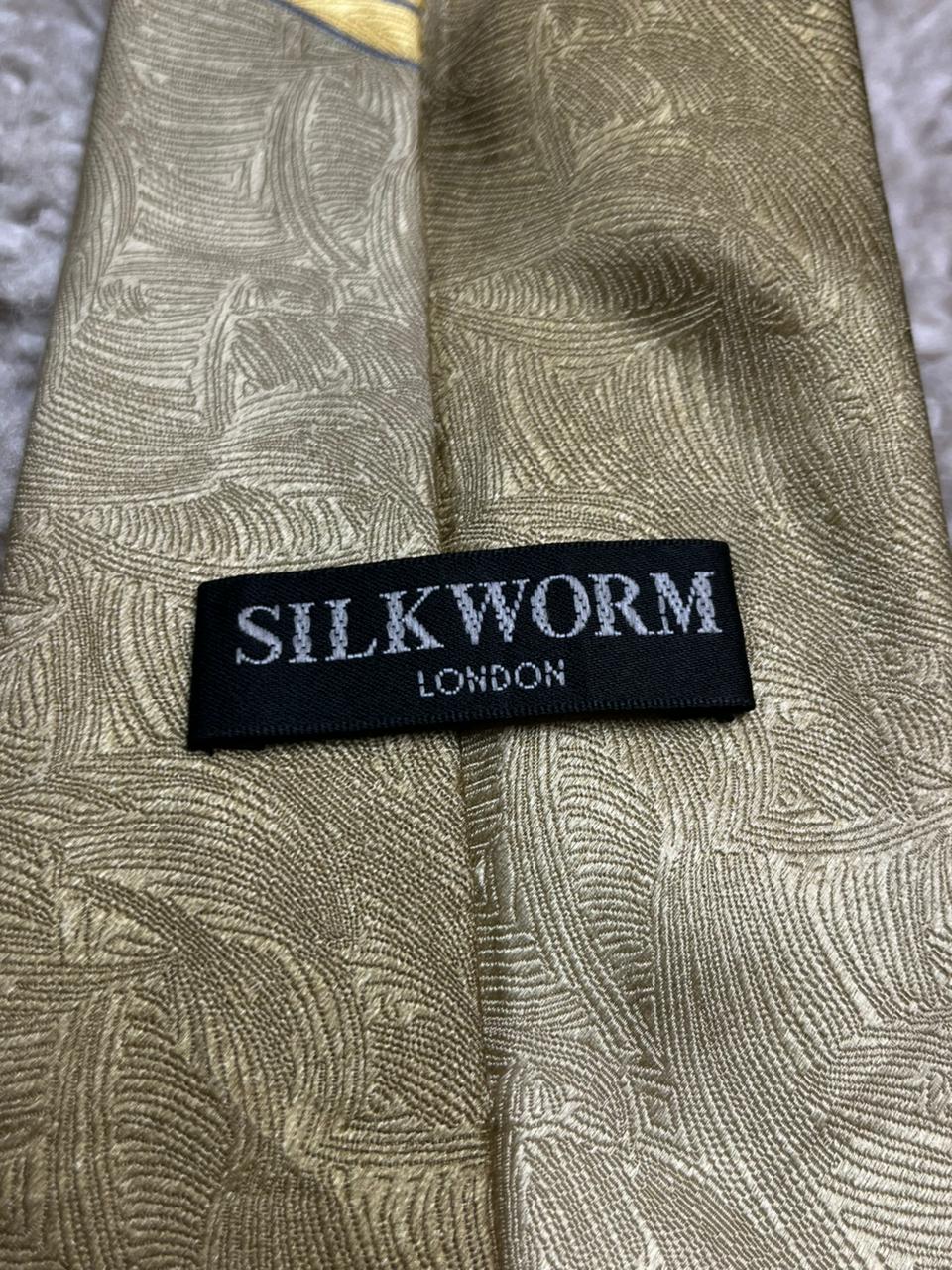 Silkworm London 100% Silk Hand Made Tie Gold & Navy Blue Abstract Art Deco