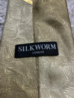 Silkworm London 100% Silk Hand Made Tie Gold & Navy Blue Abstract Art Deco