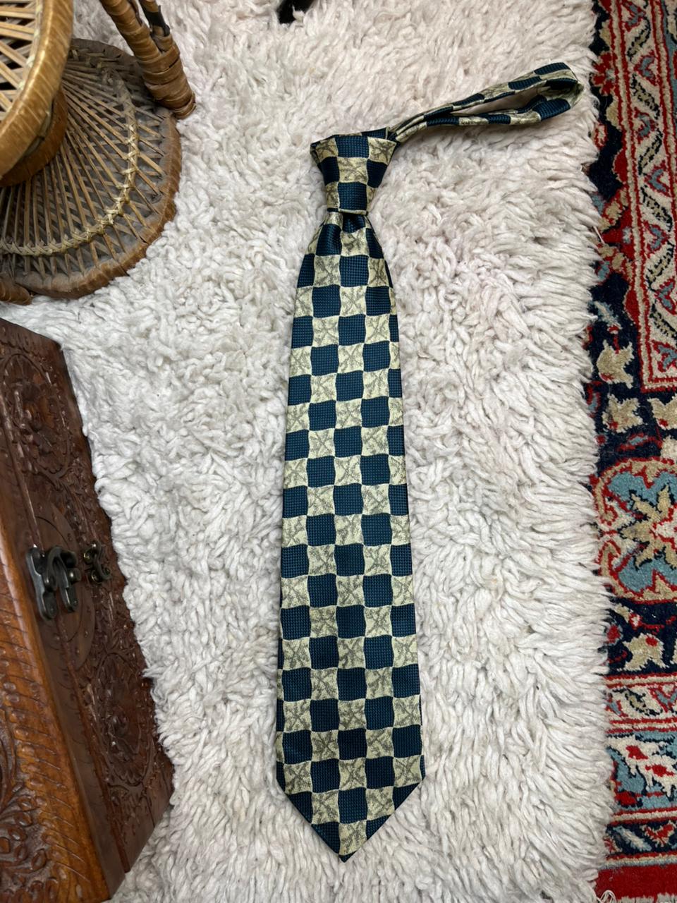 Vintage Madison Ave. by Gelfere Necktie Teal Green Checkerboard Print