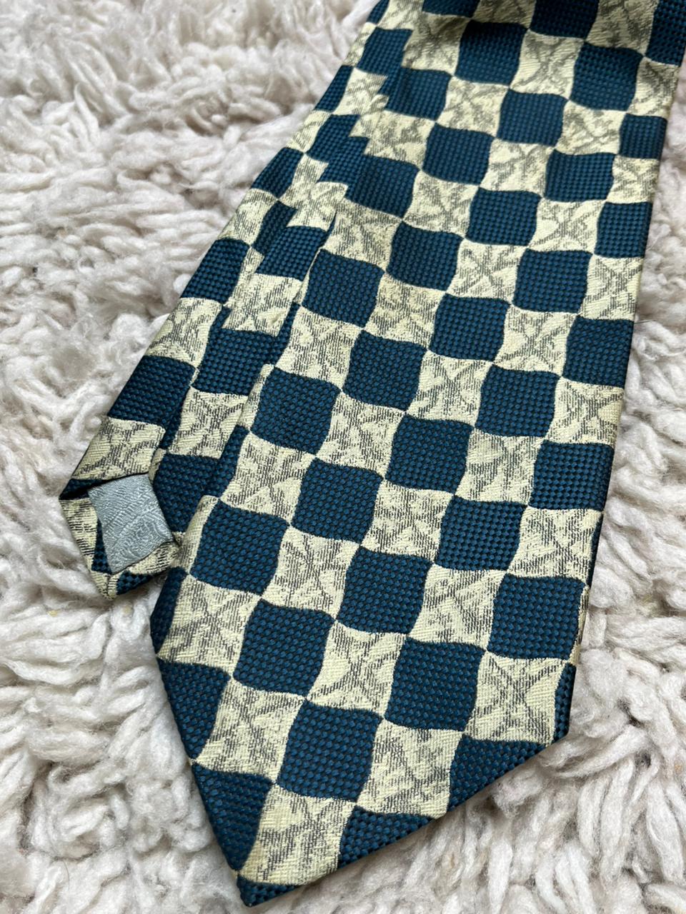 Vintage Madison Ave. by Gelfere Necktie Teal Green Checkerboard Print