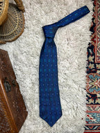 Zazzi Men's Silk Tie Ireland Blue Green Yellow Geometric Oval Pattern