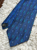 Zazzi Men's Silk Tie Ireland Blue Green Yellow Geometric Oval Pattern