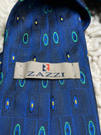Zazzi Men's Silk Tie Ireland Blue Green Yellow Geometric Oval Pattern