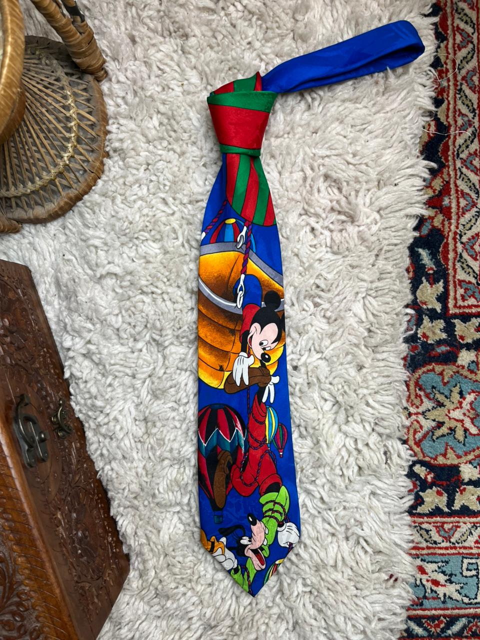 Vintage Disney Mickey Mouse & Goofy Tie Blue Novelty Men's Necktie