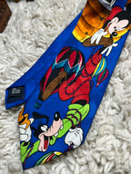 Vintage Disney Mickey Mouse & Goofy Tie Blue Novelty Men's Necktie