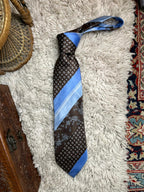 Roberto 100% Silk Tie Brown & Light Blue Floral Geometric Diagonal Stripe Men's