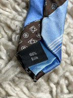 Roberto 100% Silk Tie Brown & Light Blue Floral Geometric Diagonal Stripe Men's