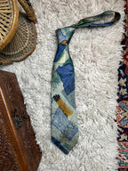 José Piscador 100% Silk Tie Abstract Geometric Artistic Sage Green Blue Men's Tie
