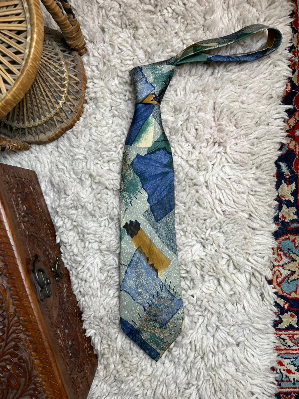 José Piscador 100% Silk Tie Abstract Geometric Artistic Sage Green Blue Men's Tie