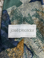 José Piscador 100% Silk Tie Abstract Geometric Artistic Sage Green Blue Men's Tie