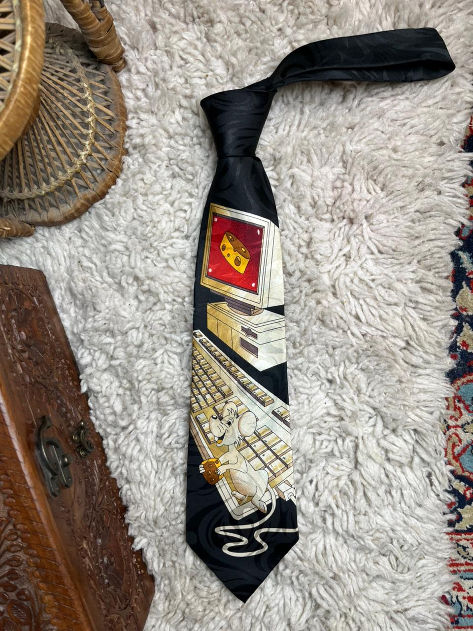 Fratello Vintage Computer Mouse Tie Men's Black Tech Geek Novelty Hand Made