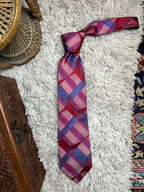 Murano Italia Men's Silk Tie Red Pink Blue Geometric Striped Abstract