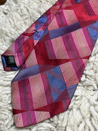 Murano Italia Men's Silk Tie Red Pink Blue Geometric Striped Abstract