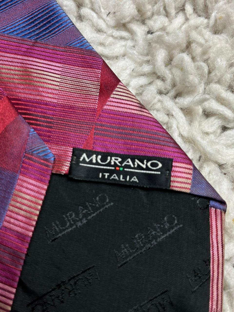 Murano Italia Men's Silk Tie Red Pink Blue Geometric Striped Abstract