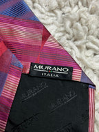 Murano Italia Men's Silk Tie Red Pink Blue Geometric Striped Abstract