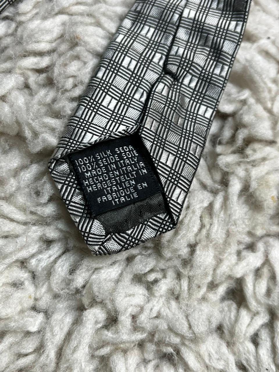 Metropolitan View Men's Silk Tie Silver Gray Plaid Check Pattern