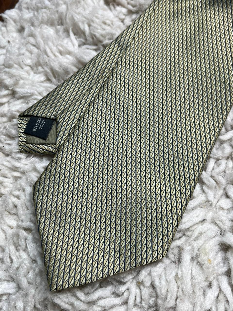 Montagu Men's Tie Gold Olive Green Geometric Woven Pattern 100% Polyester