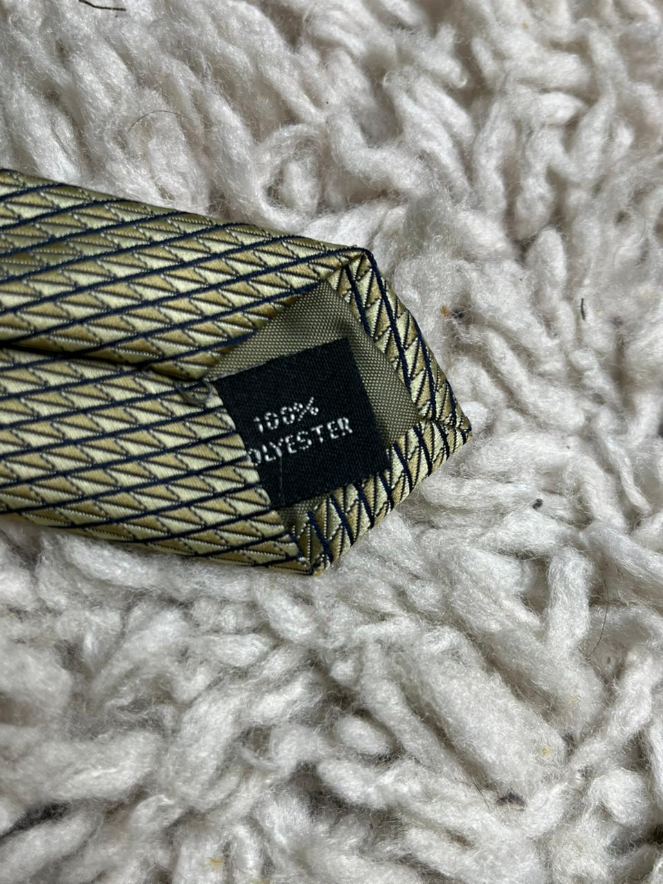 Montagu Men's Tie Gold Olive Green Geometric Woven Pattern 100% Polyester