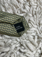 Montagu Men's Tie Gold Olive Green Geometric Woven Pattern 100% Polyester