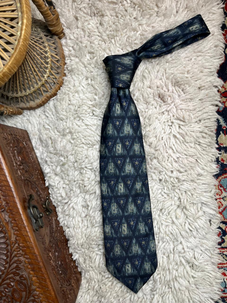 Vintage St Michael Marks & Spencer Pure Silk Tie Navy Abstract Geometric Floral