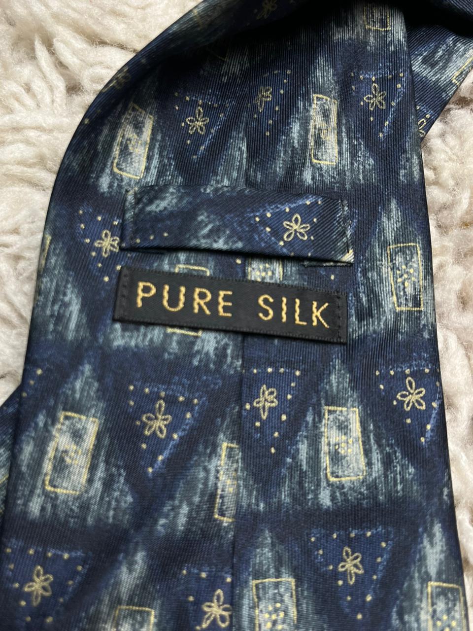 Vintage St Michael Marks & Spencer Pure Silk Tie Navy Abstract Geometric Floral