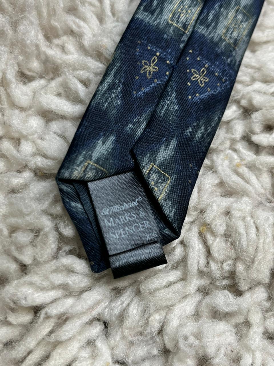 Vintage St Michael Marks & Spencer Pure Silk Tie Navy Abstract Geometric Floral