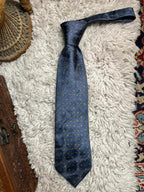 D'Alimbi 100% Pure Silk Tie Blue with Gold Geometric Square Pattern
