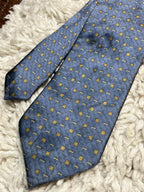 D'Alimbi 100% Pure Silk Tie Blue with Gold Geometric Square Pattern