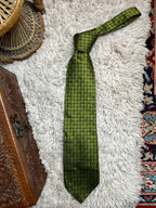 Vicenza Mens Tie Pure Silk Lime Green Blue Geometric Grid Pattern