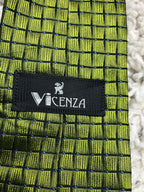 Vicenza Mens Tie Pure Silk Lime Green Blue Geometric Grid Pattern