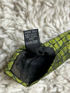 Vicenza Mens Tie Pure Silk Lime Green Blue Geometric Grid Pattern