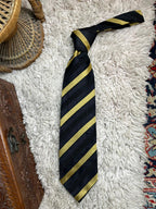 HUGO BOSS Mens Tie 100% Silk Black Gold Yellow Diagonal Stripe
