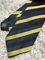 HUGO BOSS Mens Tie 100% Silk Black Gold Yellow Diagonal Stripe